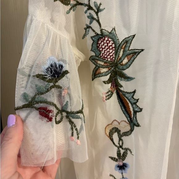 Floral Embroidered Sheer White Top - Picture 3 of 3